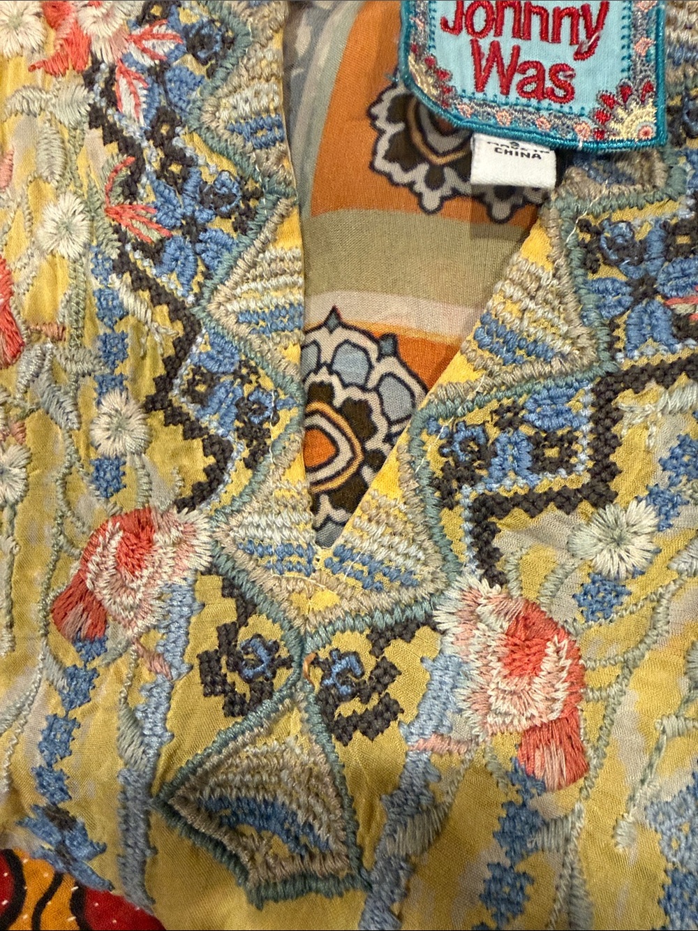 Johnny Was Cupra Rayon -Print Maxi Dress in Navy and Yellow. Small - Picture 6 of 7